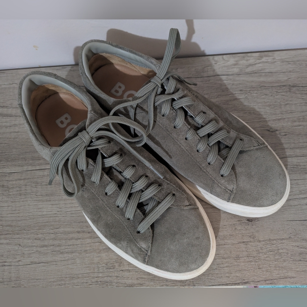 BOSS Kieran Tenn Suede Trainers Sneakers Open Green Size 40 Rubber Outsoles EUC